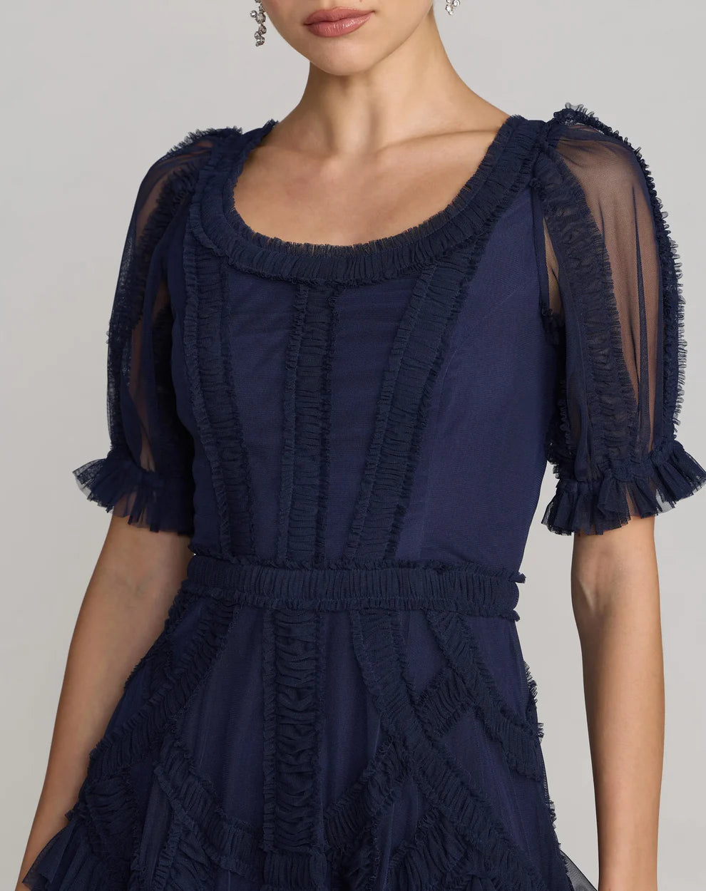 Cocktail Dresses Ruffled Tea Length Cocktail Dress Indigo