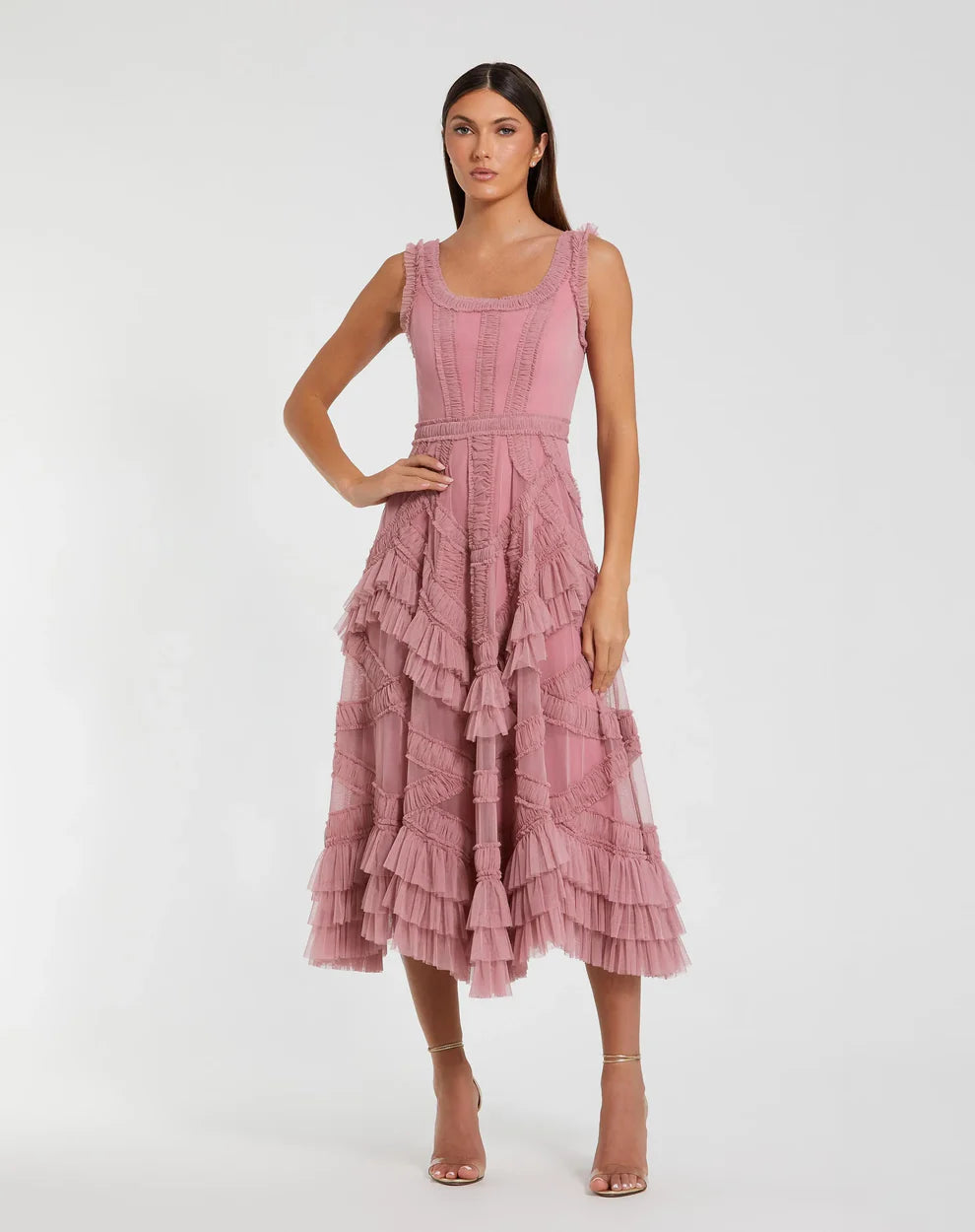 Cocktail Dresses A Line Tea Length Ruffle Midi Cocktail Dress Antique Rose