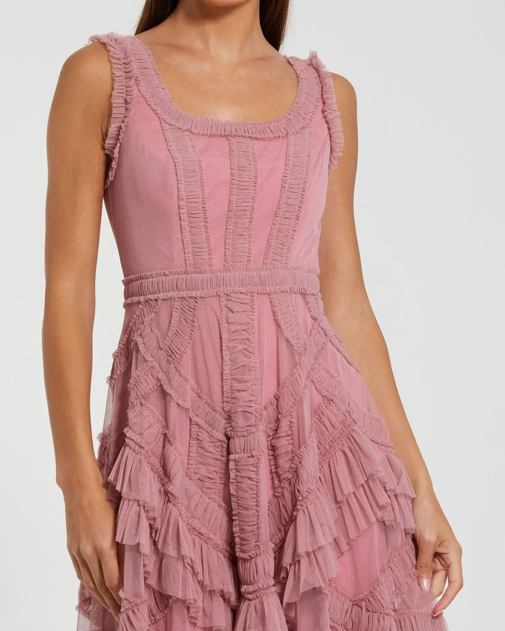 Cocktail Dresses A Line Tea Length Ruffle Midi Cocktail Dress Antique Rose