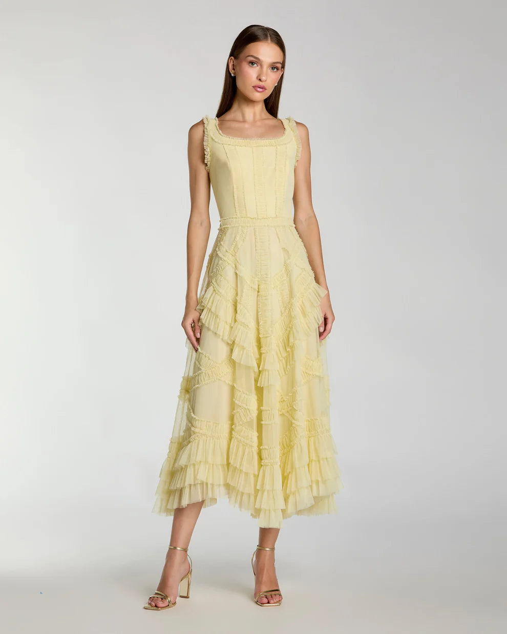 Cocktail Dresses A Line Tea Length Ruffle Midi Cocktail Dress Buttercup