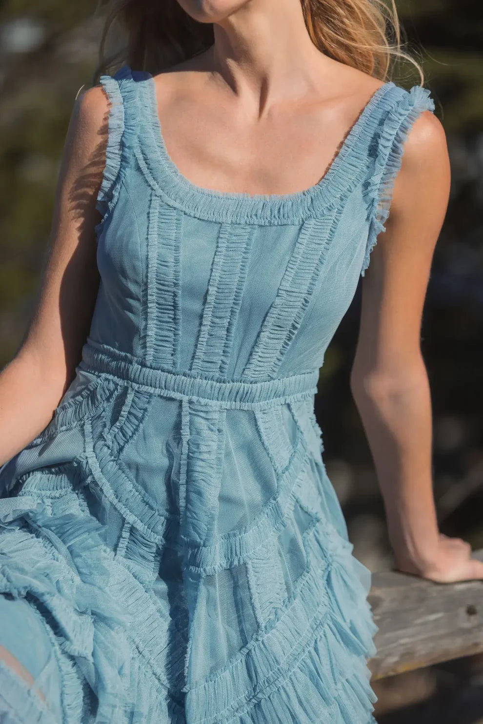 Cocktail Dresses A Line Tea Length Ruffle Midi Cocktail Dress French Blue