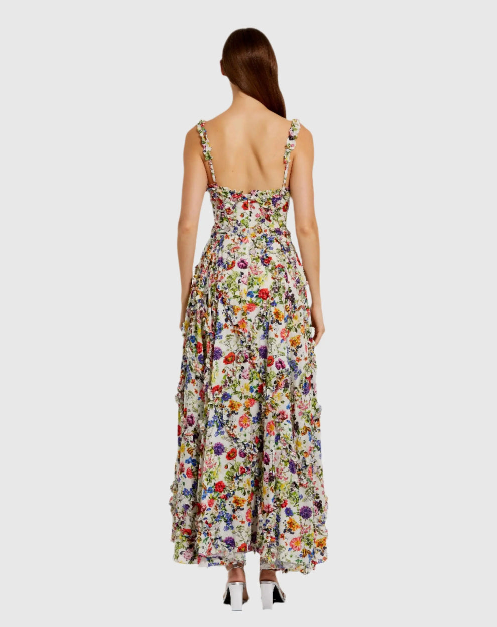 Cocktail Dresses Short Ruffle Tea Length Floral Cocktail Dress Mac Duggal 8256 Blue Multi