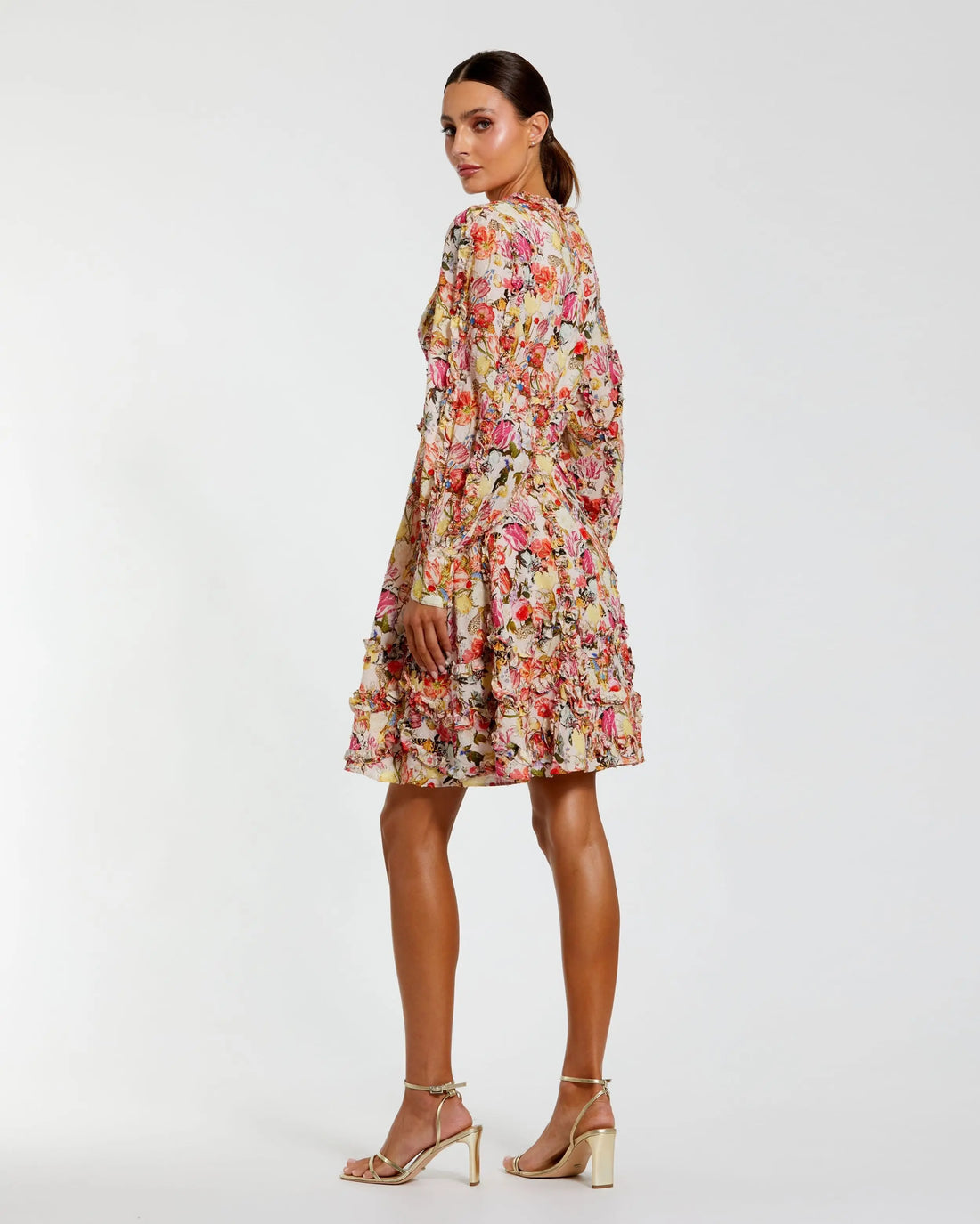 Cocktail Dresses Short Ruffle Floral Cocktail Dress Pink Multi