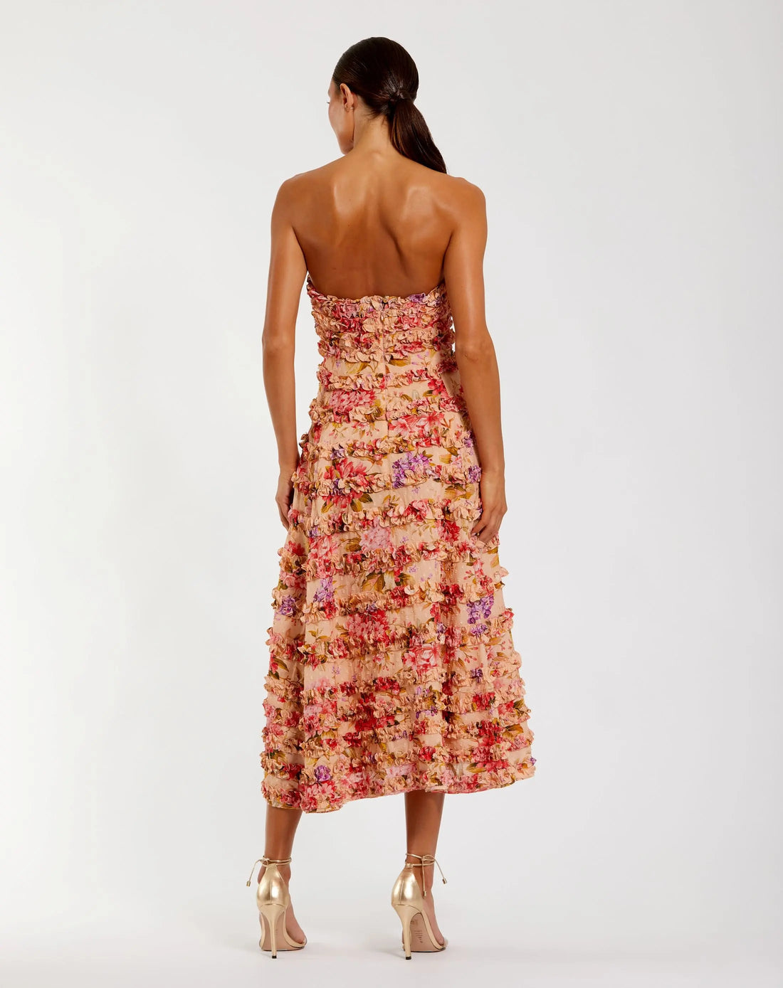 Cocktail Dresses Short Cocktail Floral Print Midi Length Dress Pink Multi