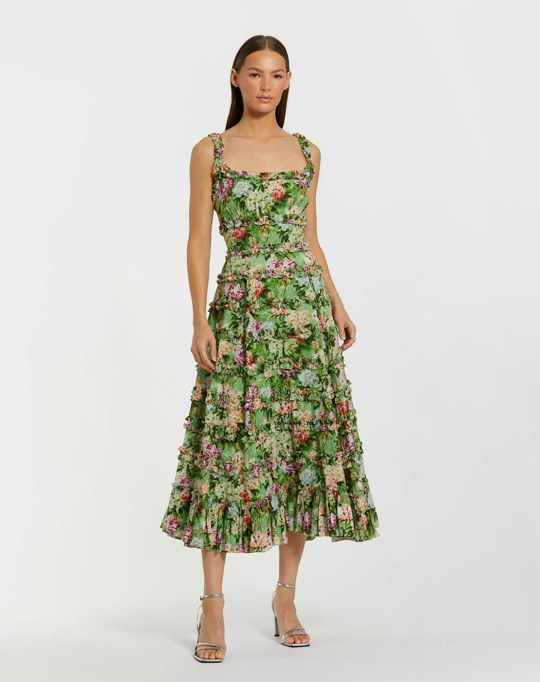 Cocktail Dresses Homecoming Midi Short Ruffle Cocktail Dress Green Multi