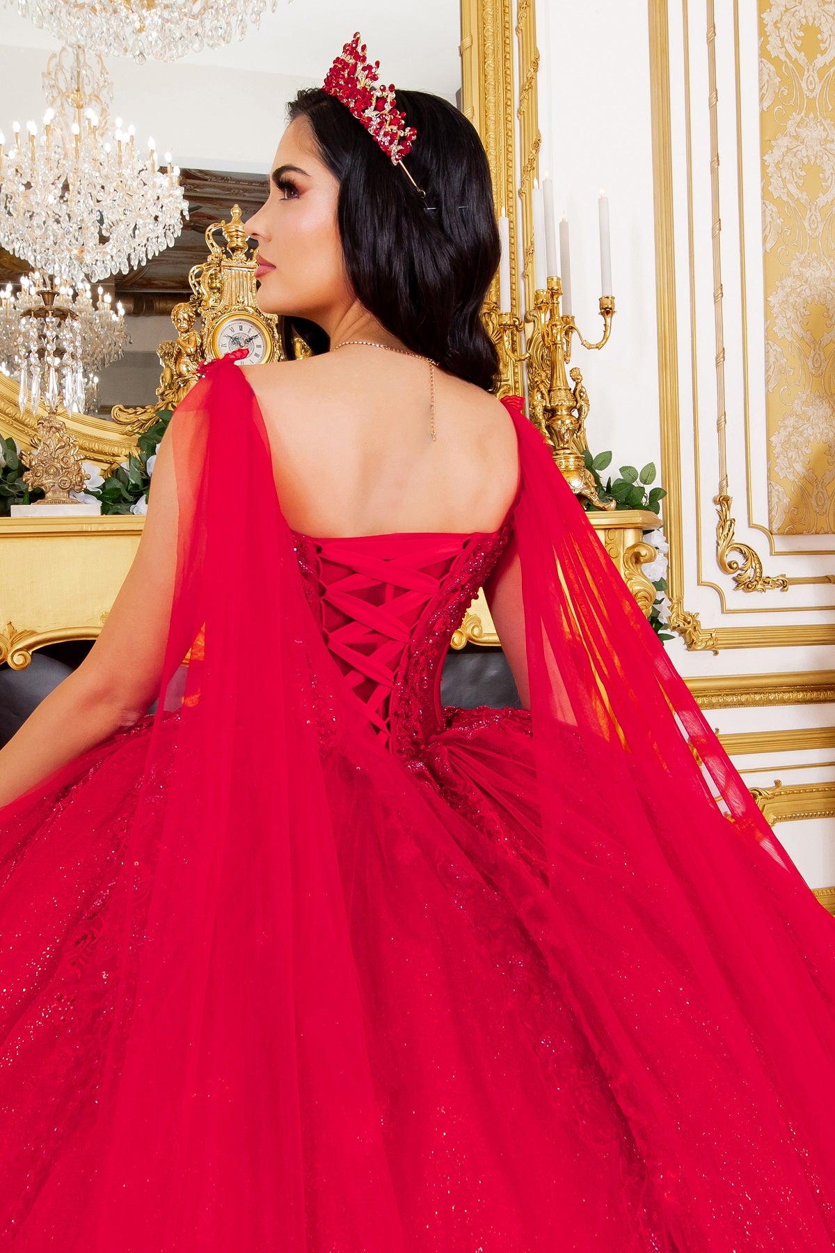 Quinceniera Dresses Floral Sequin Ball Gown Quinceanera Dress Cinderella Couture 8270J Red