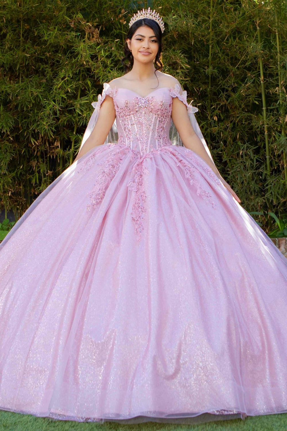 Quinceniera Dresses Floral Sequin Ball Gown Quinceanera Dress Cinderella Couture 8270J Rosegold