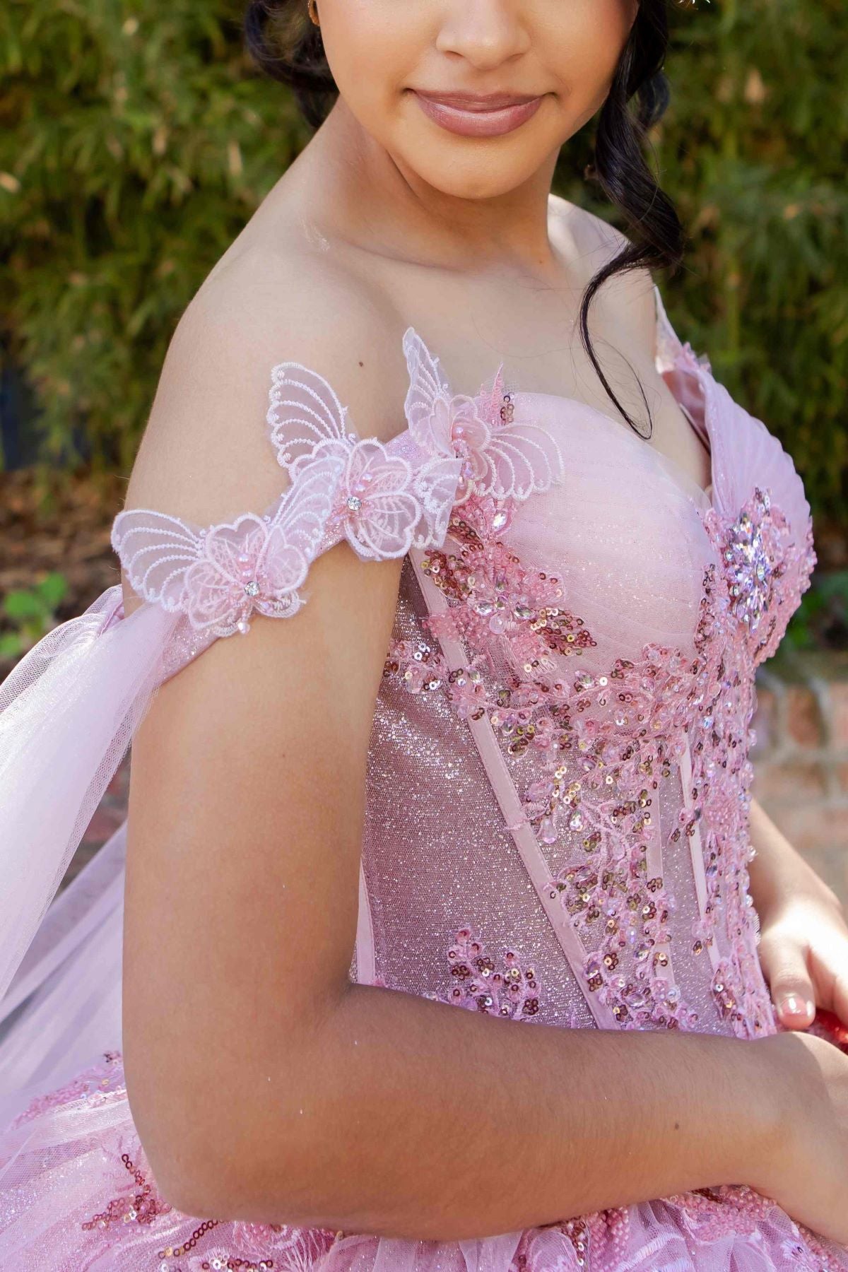 Quinceniera Dresses Floral Sequin Ball Gown Quinceanera Dress Cinderella Couture 8270J Rosegold