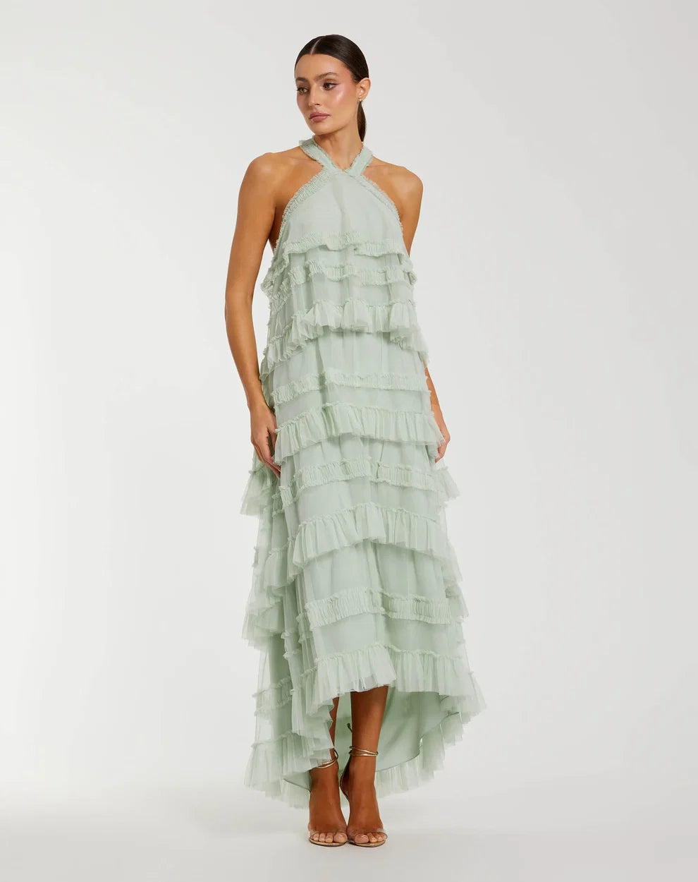 Cocktail Dresses High Low Cocktail Dress - Ruffle - Mac Duggal 8276 Rose-Mesh-8276-Tiered