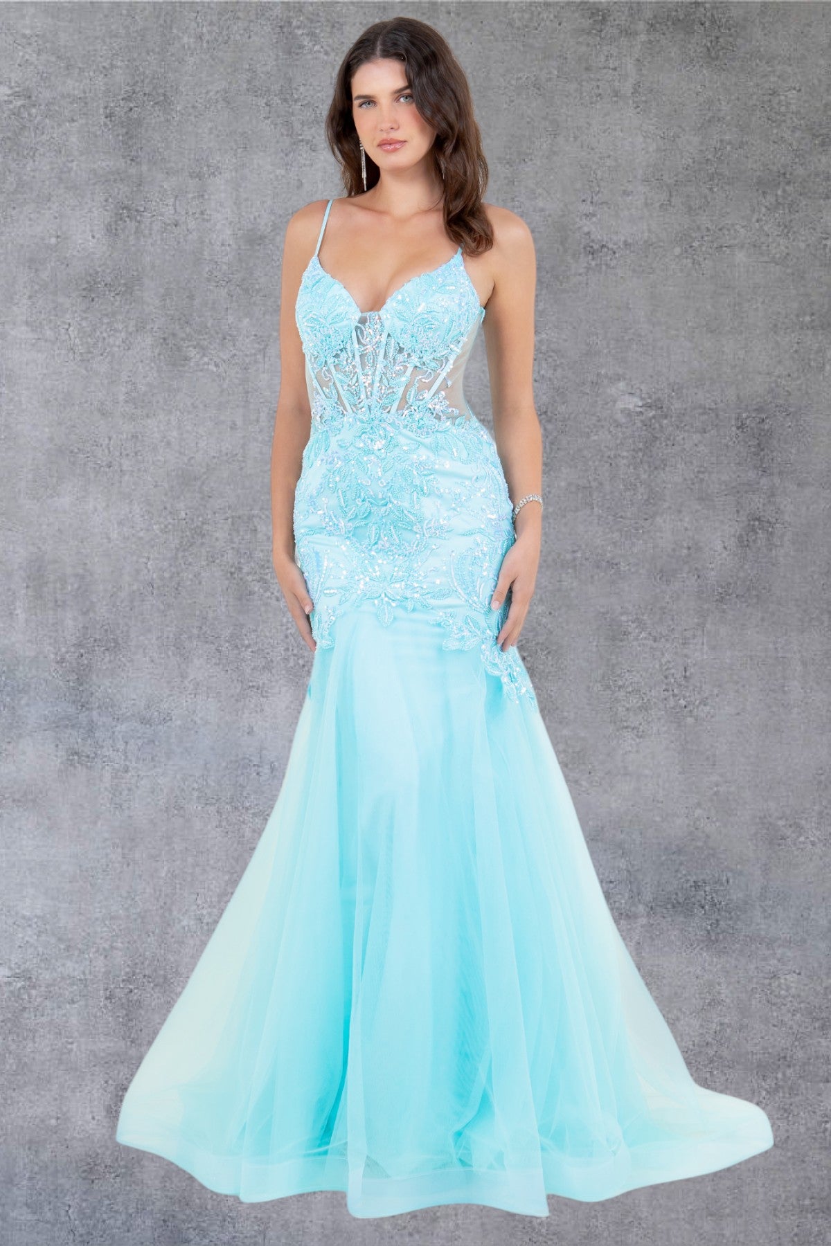Prom Dresses Mermaid Long Formal Lace Floral Prom Dress Cinderella Couture 8276J Aqua