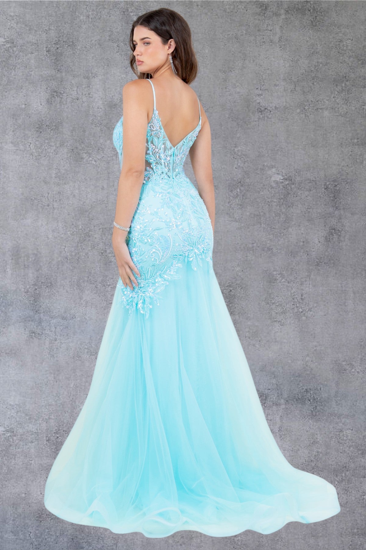 Prom Dresses Mermaid Long Formal Lace Floral Prom Dress Cinderella Couture 8276J Aqua