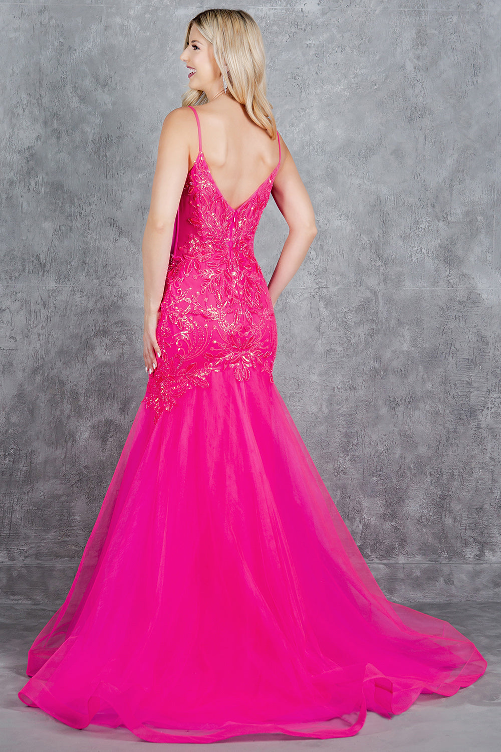 Prom Dresses Mermaid Long Formal Lace Floral Prom Dress Cinderella Couture 8276J Fuchsia