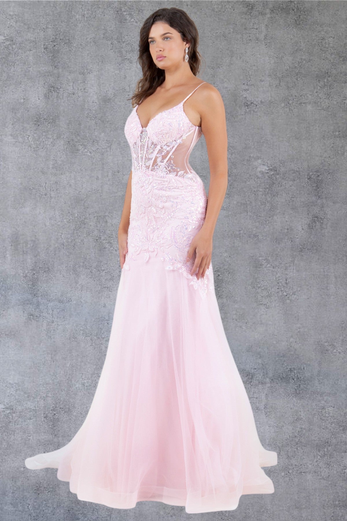 Prom Dresses Mermaid Long Formal Lace Floral Prom Dress Cinderella Couture 8276J Pink