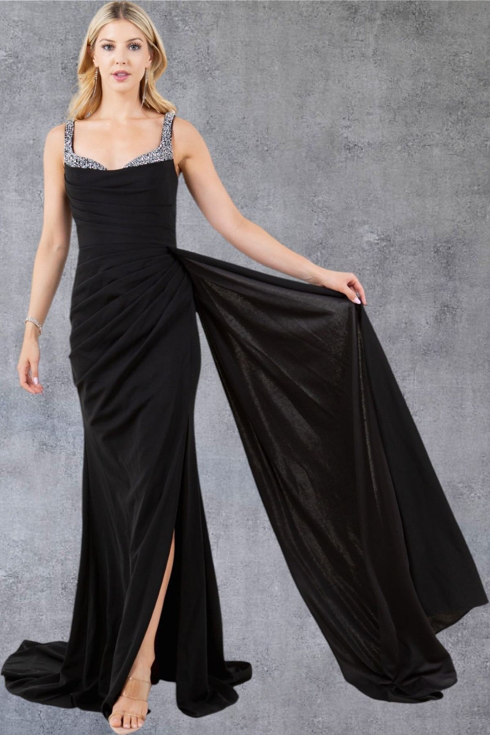Prom Dresses Long Fitted Slit Fomal Prom Dress Black
