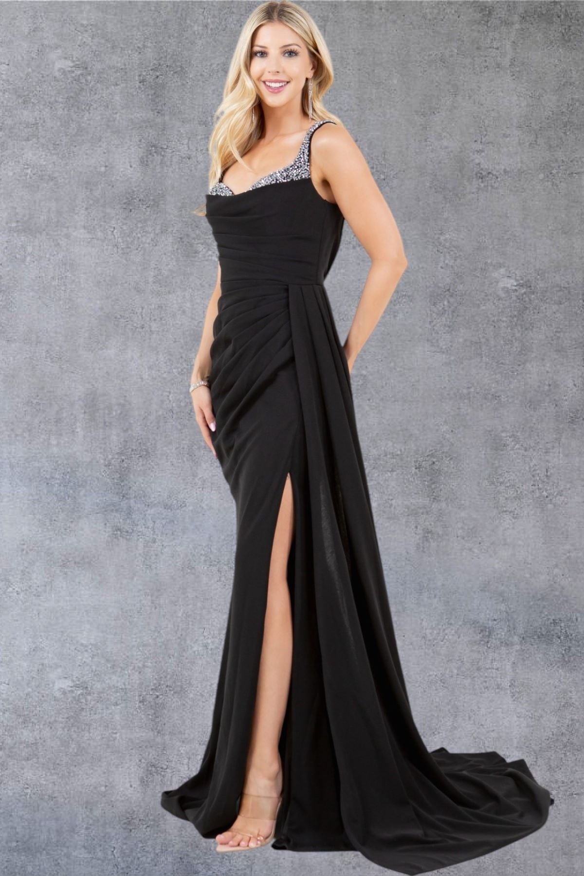 Prom Dresses Long Fitted Slit Fomal Prom Dress Black