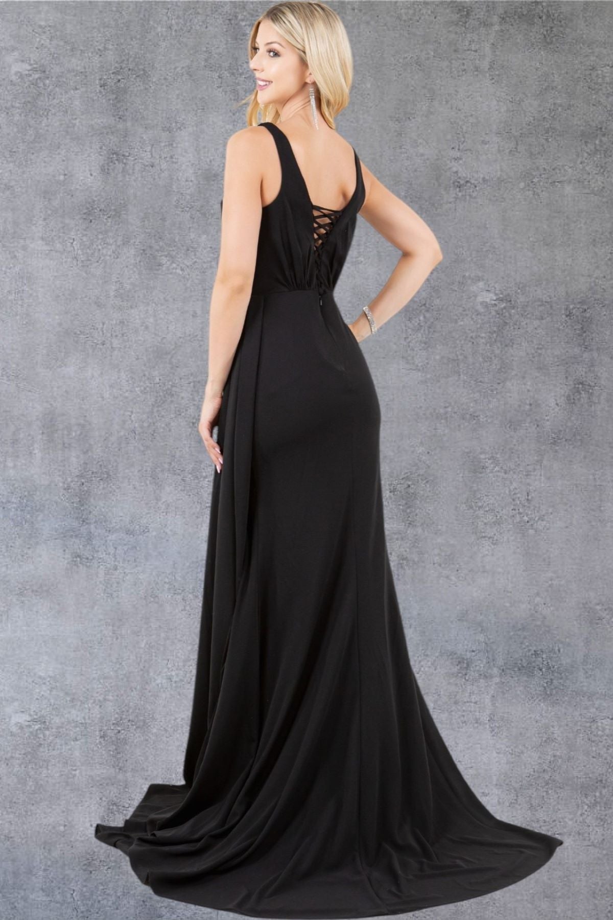 Prom Dresses Long Fitted Slit Fomal Prom Dress Black