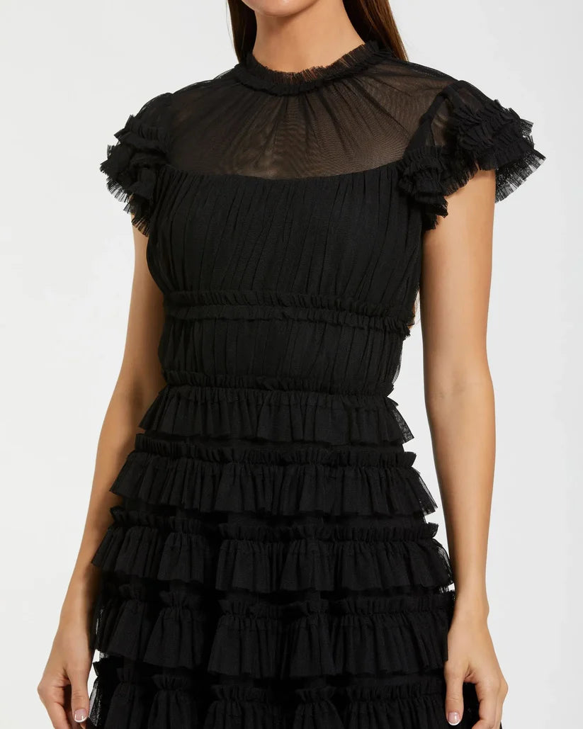 Cocktail Dresses Midi Length A Line Short Ruffle Cocktail Dress Black