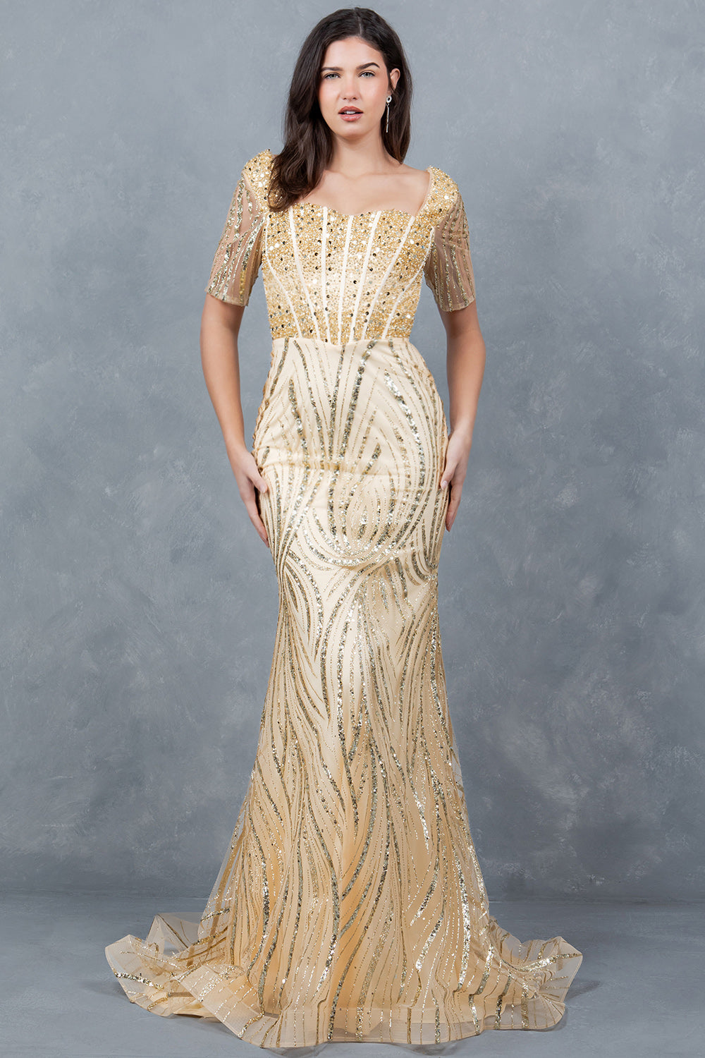 Mother of the Bride Dresses Sequin Long Beaded Formal Mother of the Bride Dress Cinderella Couture 8293M Champagne