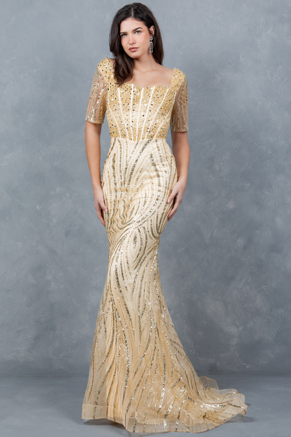 Mother of the Bride Dresses Sequin Long Beaded Formal Mother of the Bride Dress Cinderella Couture 8293M Champagne