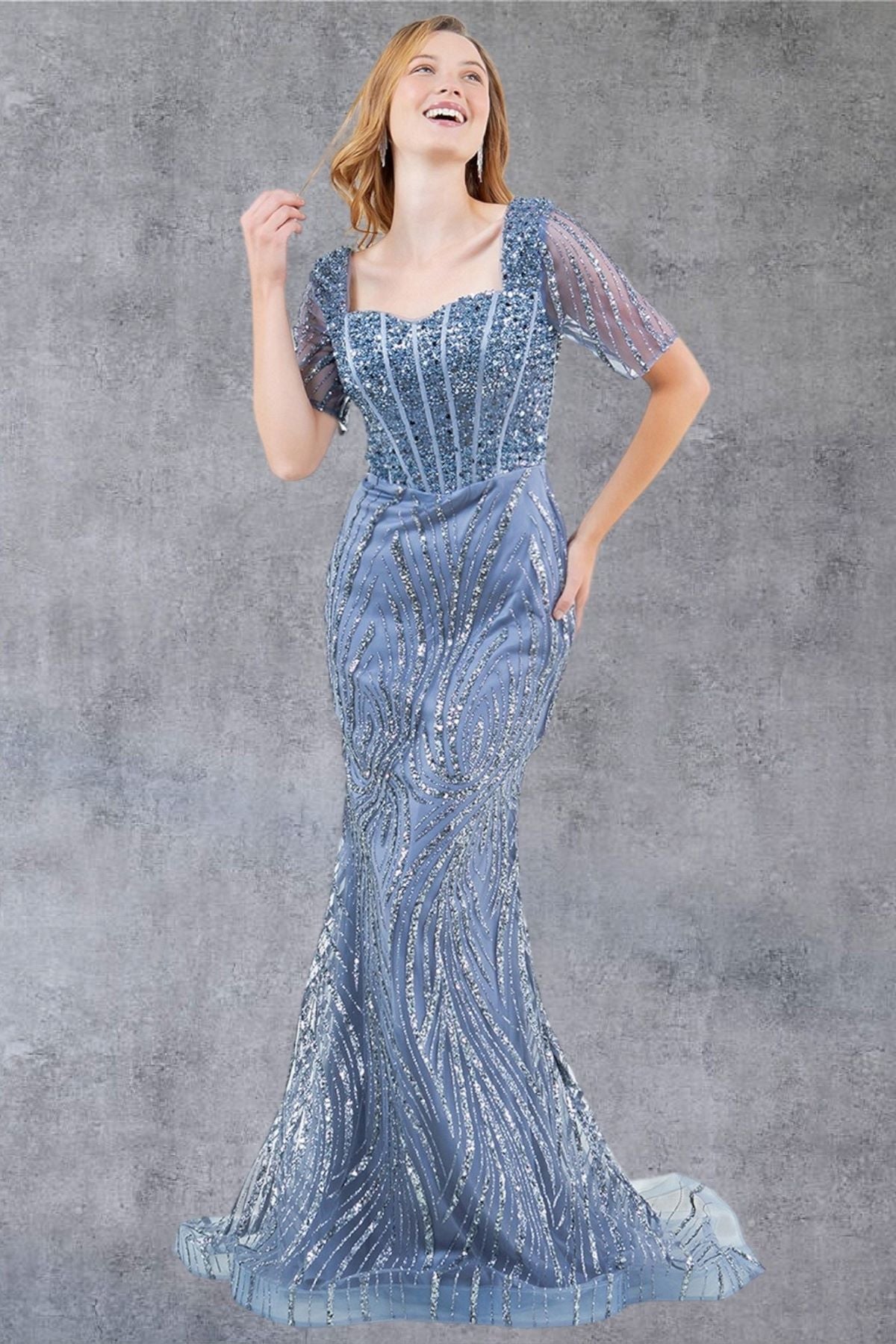 Mother of the Bride Dresses Sequin Long Beaded Formal Mother of the Bride Dress Cinderella Couture 8293M Dusty Blue