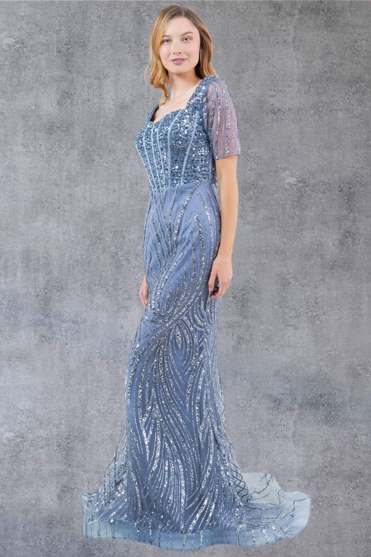 Mother of the Bride Dresses Sequin Long Beaded Formal Mother of the Bride Dress Cinderella Couture 8293M Dusty Blue