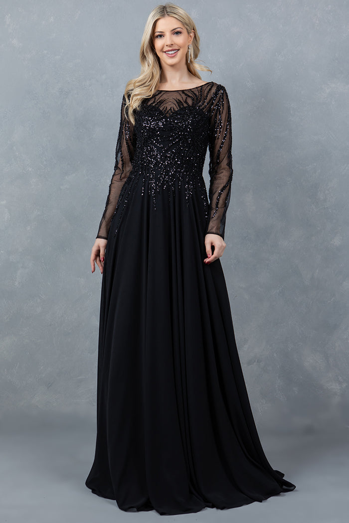 Formal Dresses A Line Long Formal Sequin Dress Black