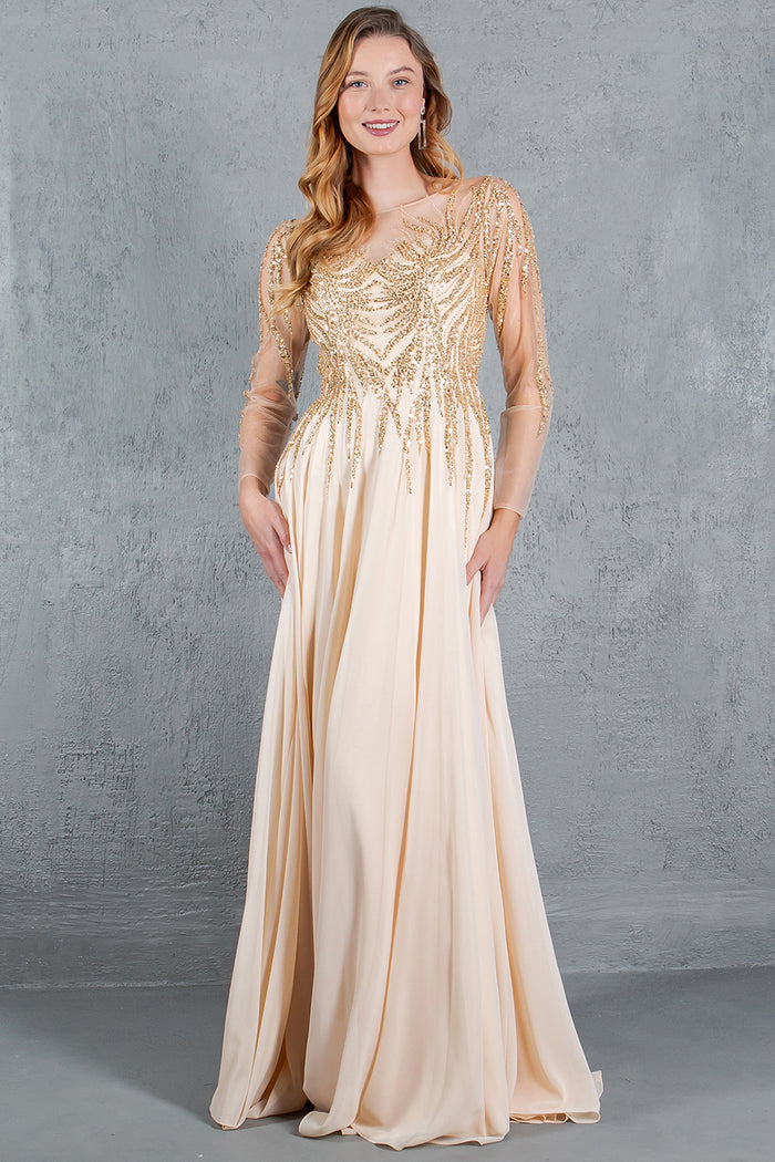 Formal Dresses A Line Long Formal Sequin Dress Champagne