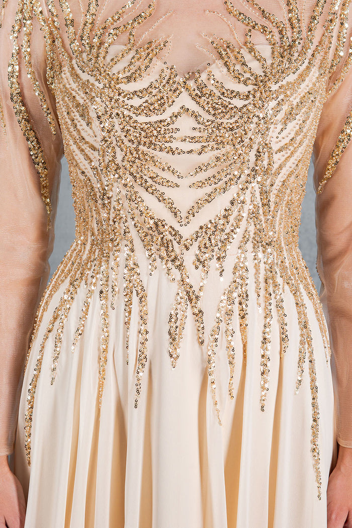 Formal Dresses A Line Long Formal Sequin Dress Champagne