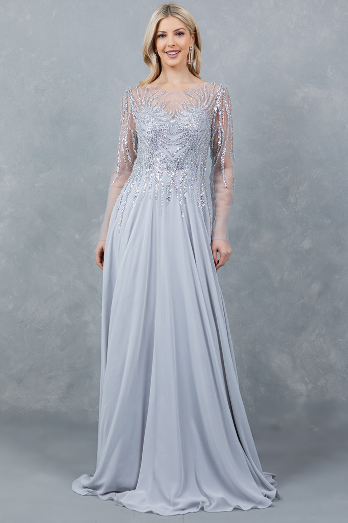 Formal Dresses A Line Long Formal Sequin Dress Silver