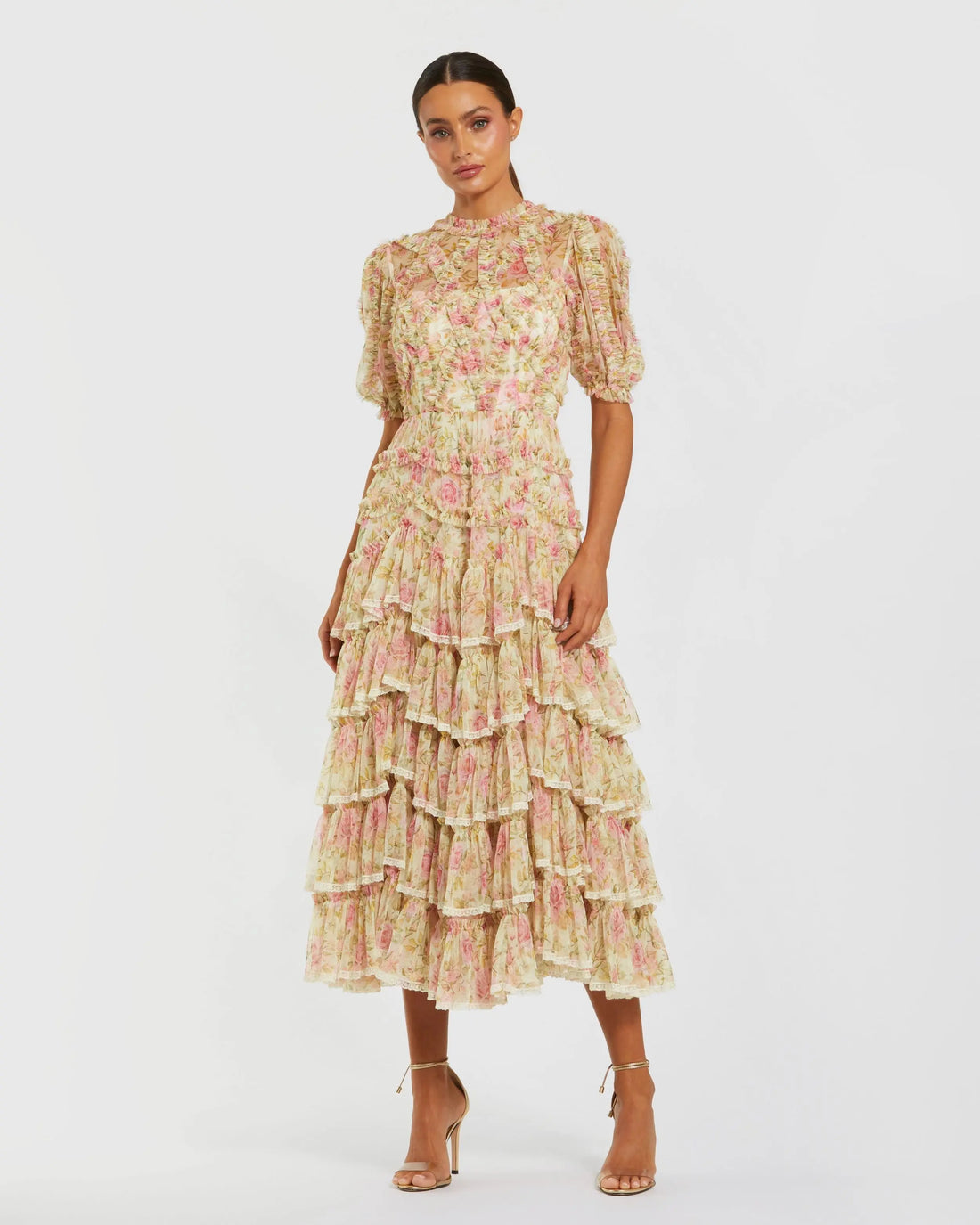 Cocktail Dresses Floral Short Cocktail Ruffle Print Dress Ivory Multi