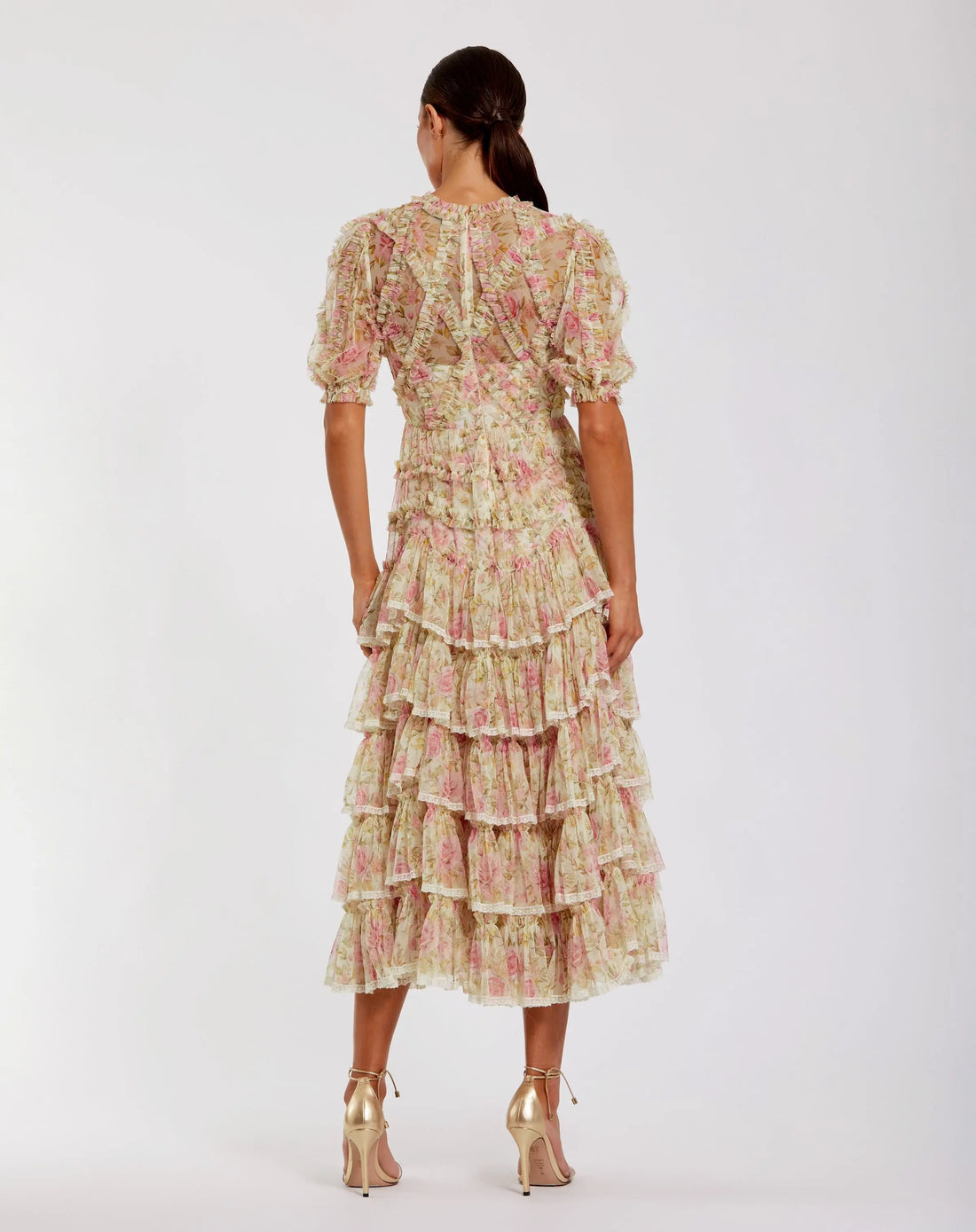 Cocktail Dresses Floral Short Cocktail Ruffle Print Dress Ivory Multi