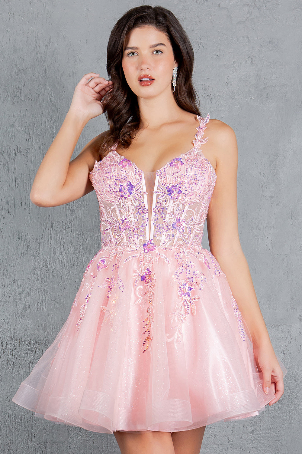Cocktail Dresses Floral Lace Applique Short A Line Cocktail Dress Cinderella Couture 8298J Blush
