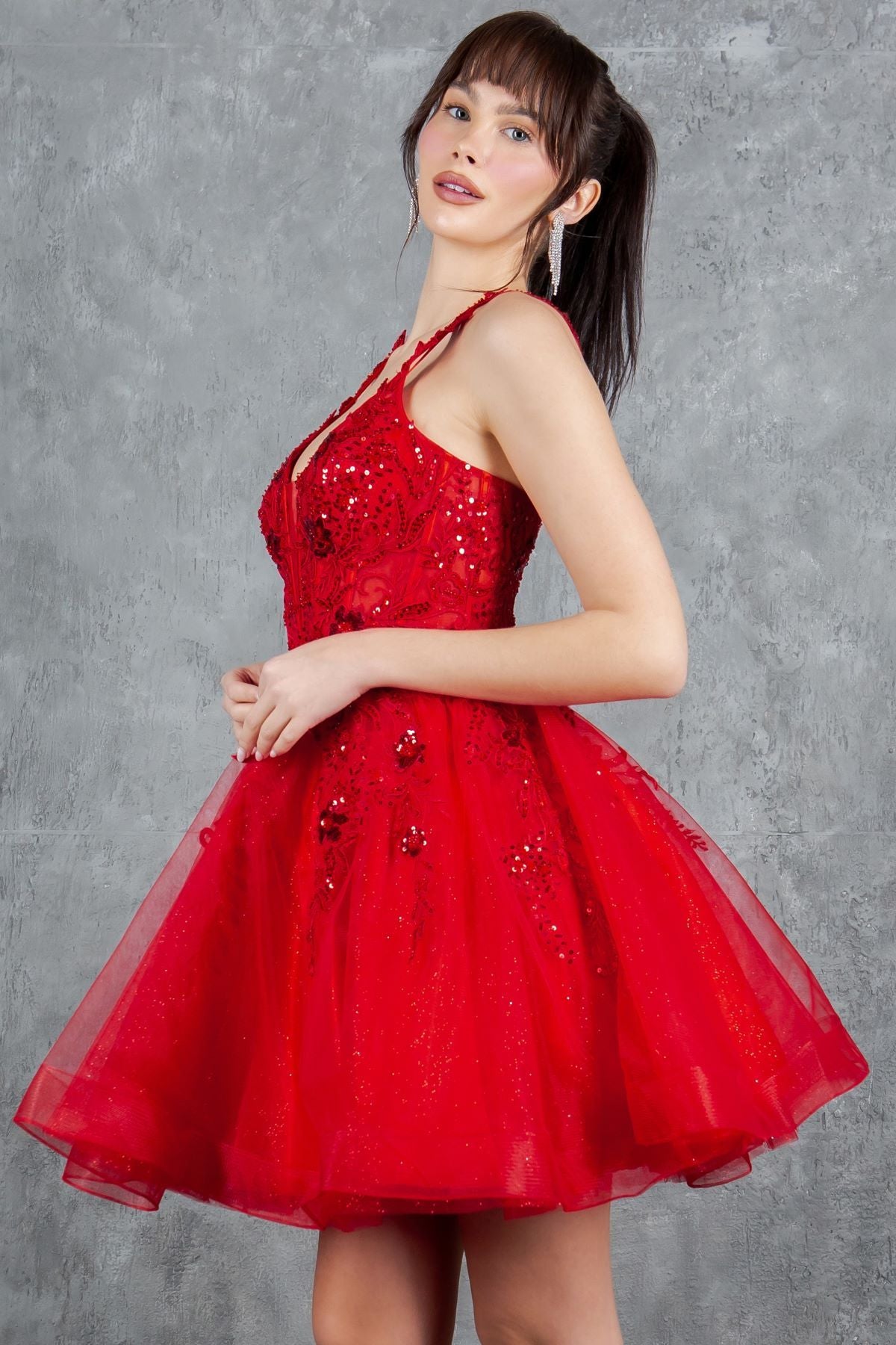 Cocktail Dresses Floral Lace Applique Short A Line Cocktail Dress Cinderella Couture 8298J Red
