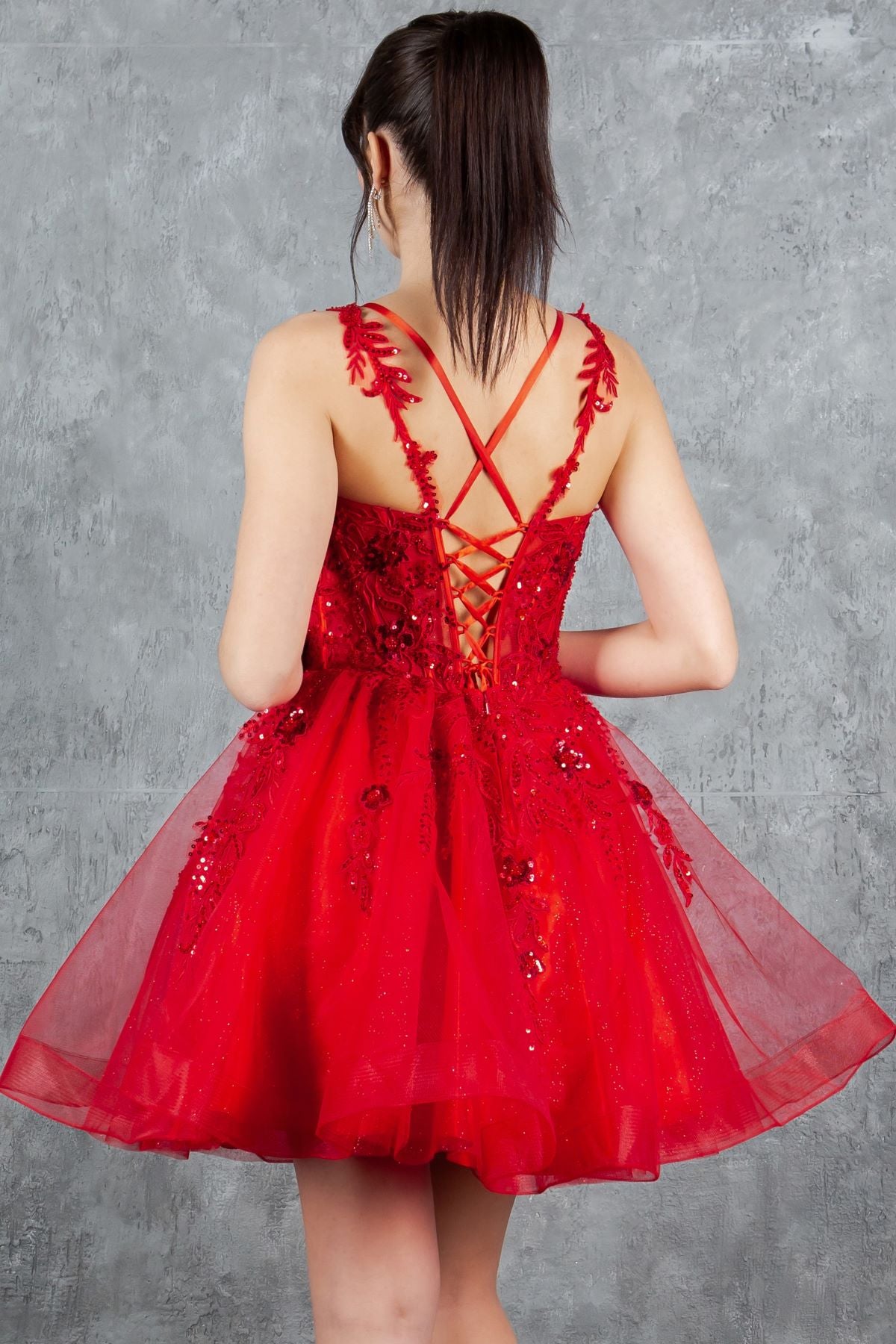 Cocktail Dresses Floral Lace Applique Short A Line Cocktail Dress Cinderella Couture 8298J Red