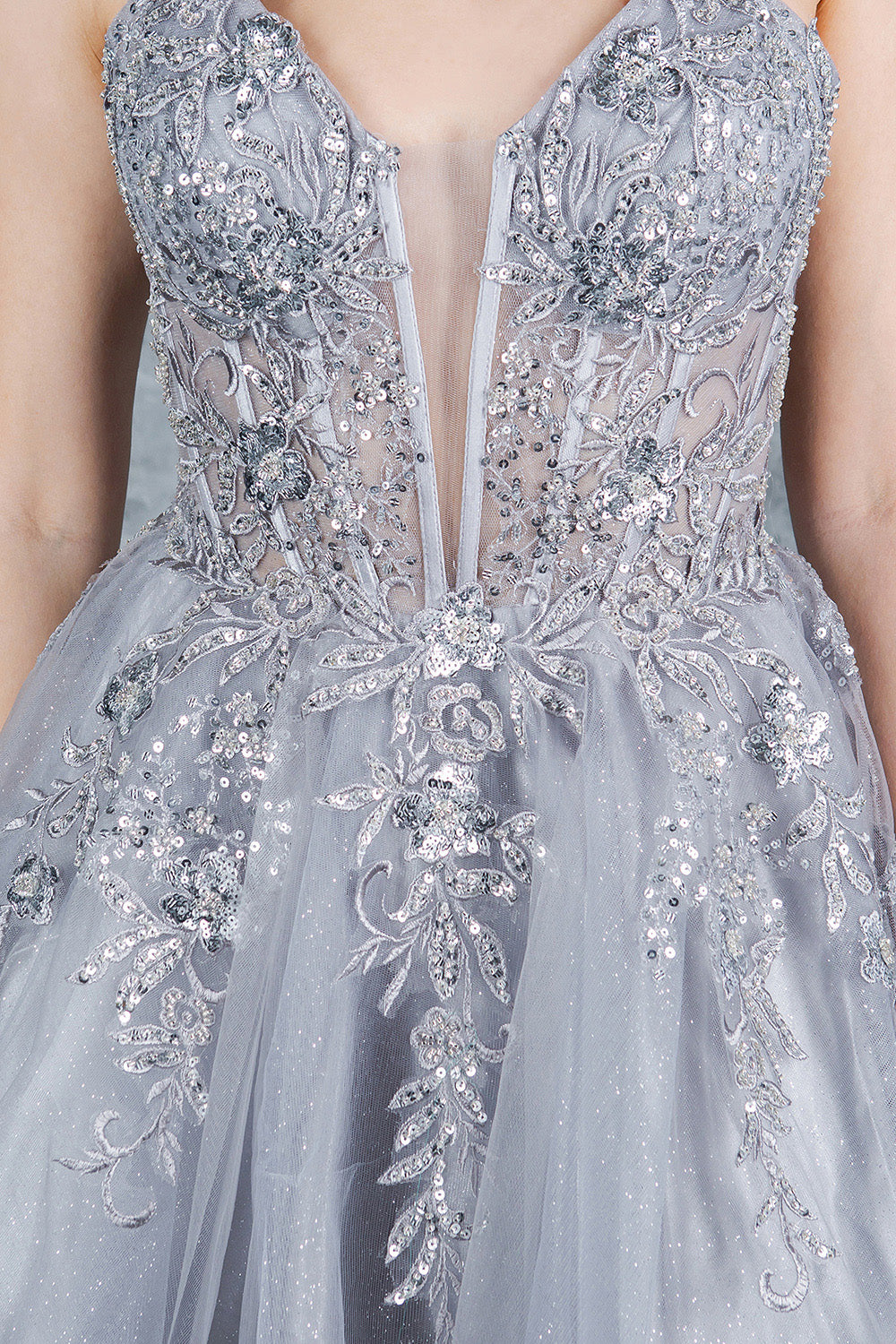 Cocktail Dresses Floral Lace Applique Short A Line Cocktail Dress Cinderella Couture 8298J Silver