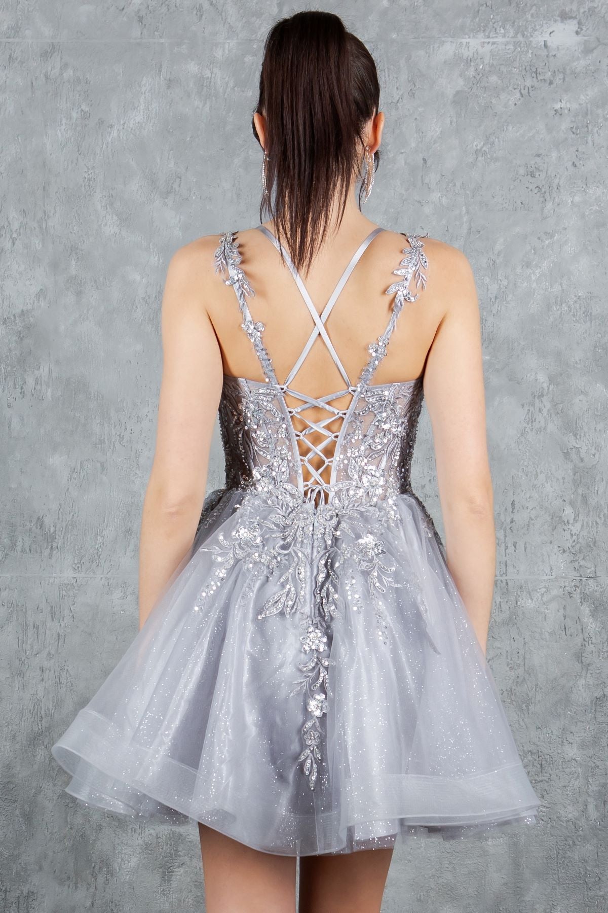 Cocktail Dresses Floral Lace Applique Short A Line Cocktail Dress Cinderella Couture 8298J Silver