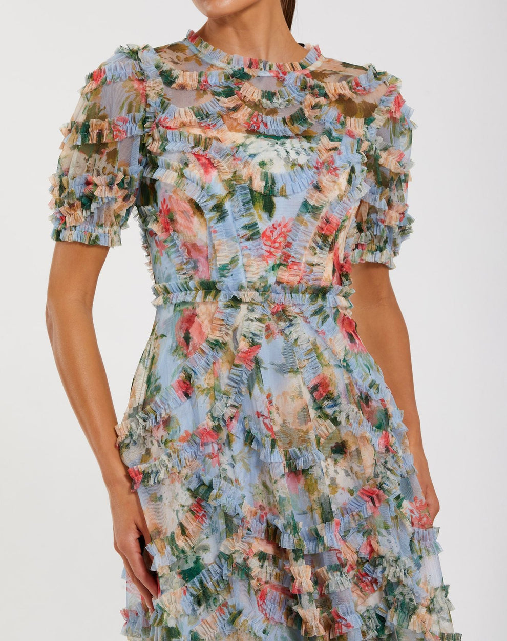 Cocktail Dresses Short Cocktail Floral Midi Length Print Dress Blue Multi