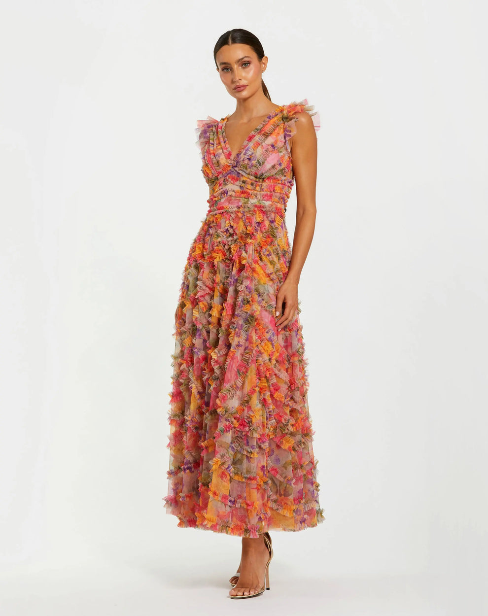 Cocktail Dresses Floral Tea Length Ruffle Short Cocktail Dress Mac Duggal 8303 Multi