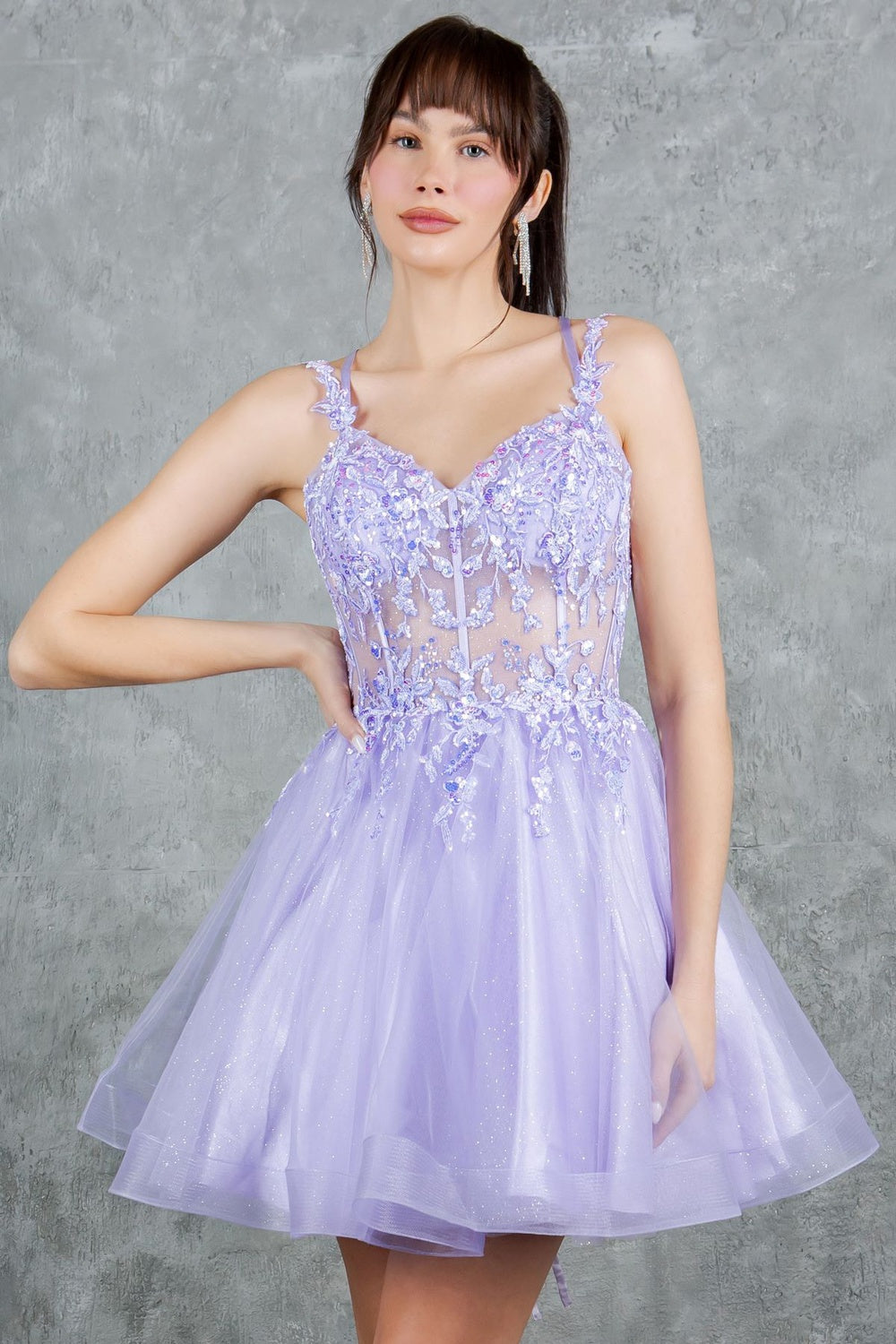 Cocktail Dresses A Line Floral Applique Short Homecoming Dress Cinderella Couture 8305J Lilac