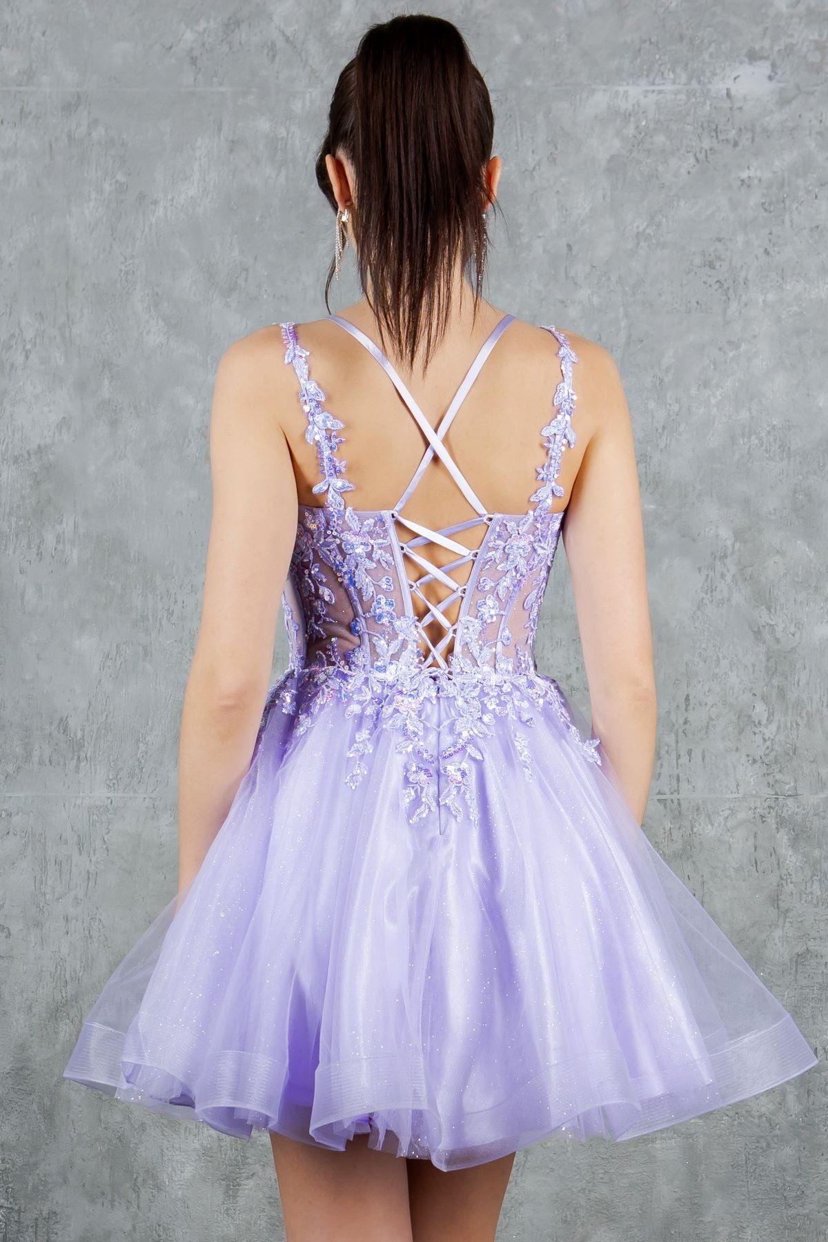 Cocktail Dresses A Line Floral Applique Short Homecoming Dress Cinderella Couture 8305J Lilac