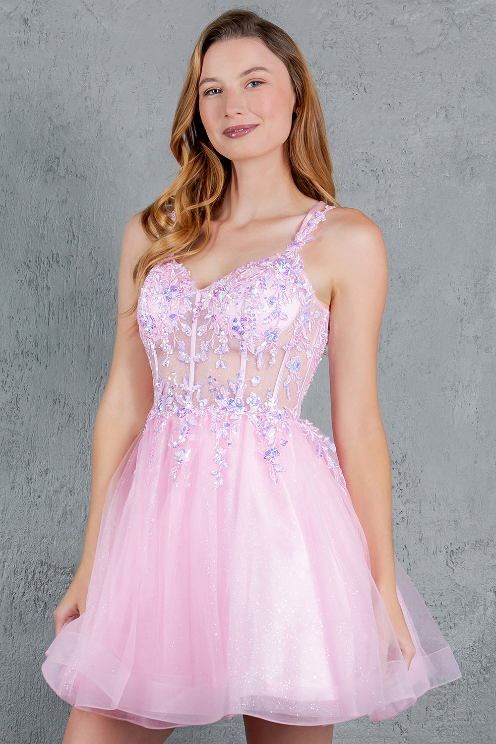 Cocktail Dresses A Line Floral Applique Short Homecoming Dress Cinderella Couture 8305J Pink