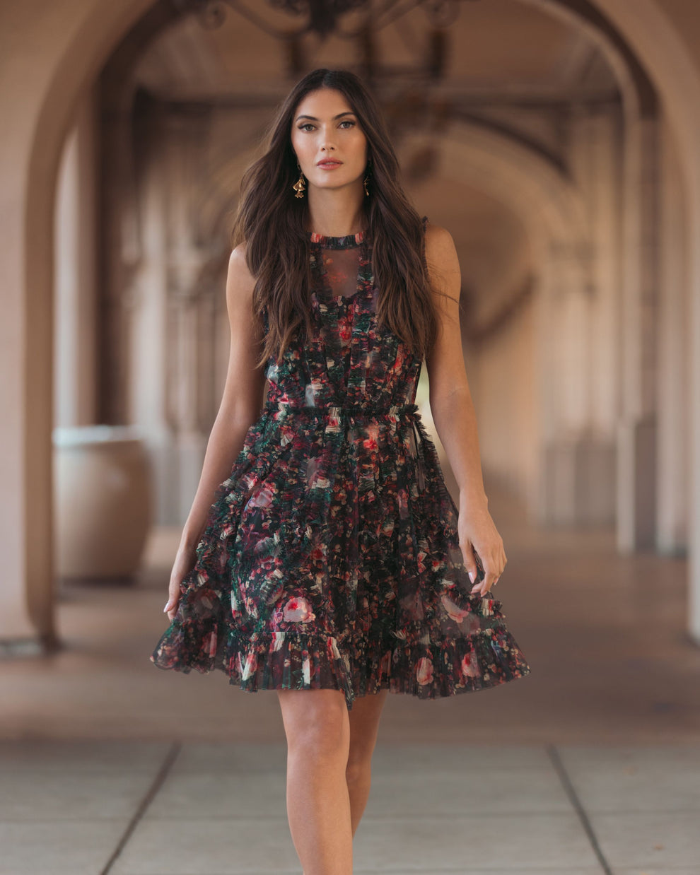 Cocktail Dresses Mini Ruffle Floral A Line Short Cocktail Dress Mac Duggal 8307 Black Multi