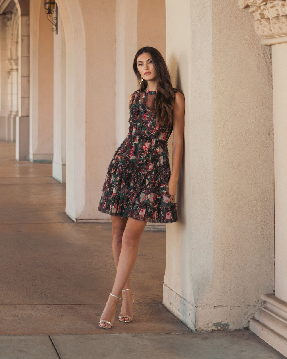 Cocktail Dresses Mini Ruffle Floral A Line Short Cocktail Dress Mac Duggal 8307 Black Multi