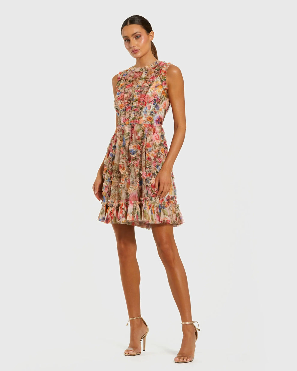Cocktail Dresses Mini Ruffle Floral A Line Short Cocktail Dress Mac Duggal 8307 Cream Multi