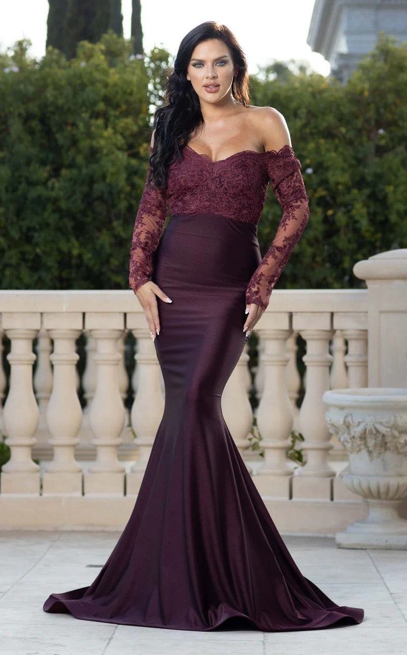 Prom Dresses Beet Red Fitted Long Formal Lace Mermaid Evening Dress