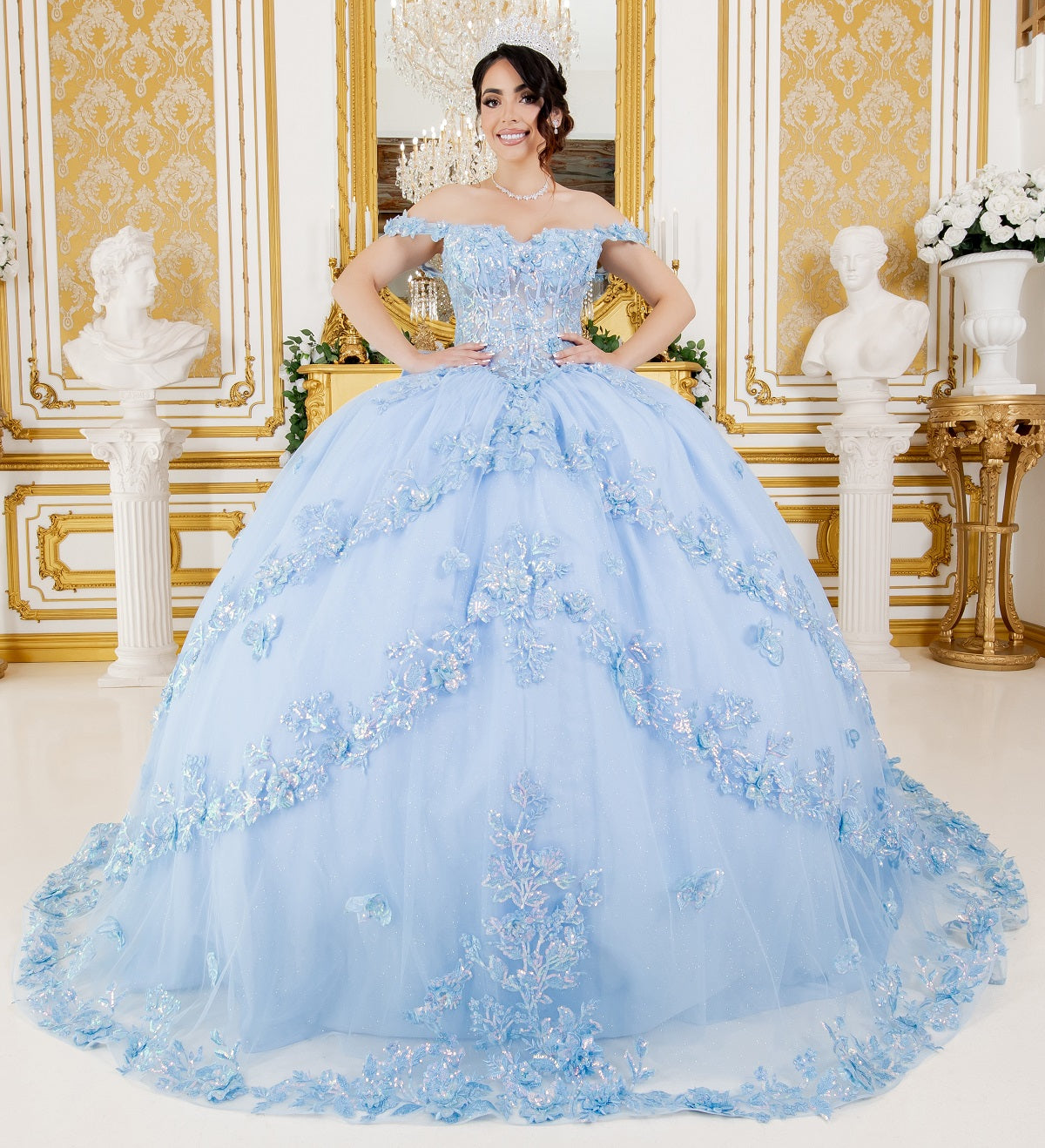 Quinceniera Dresses Long Ball Gown Lace Applique Quinceanera Dress Blue