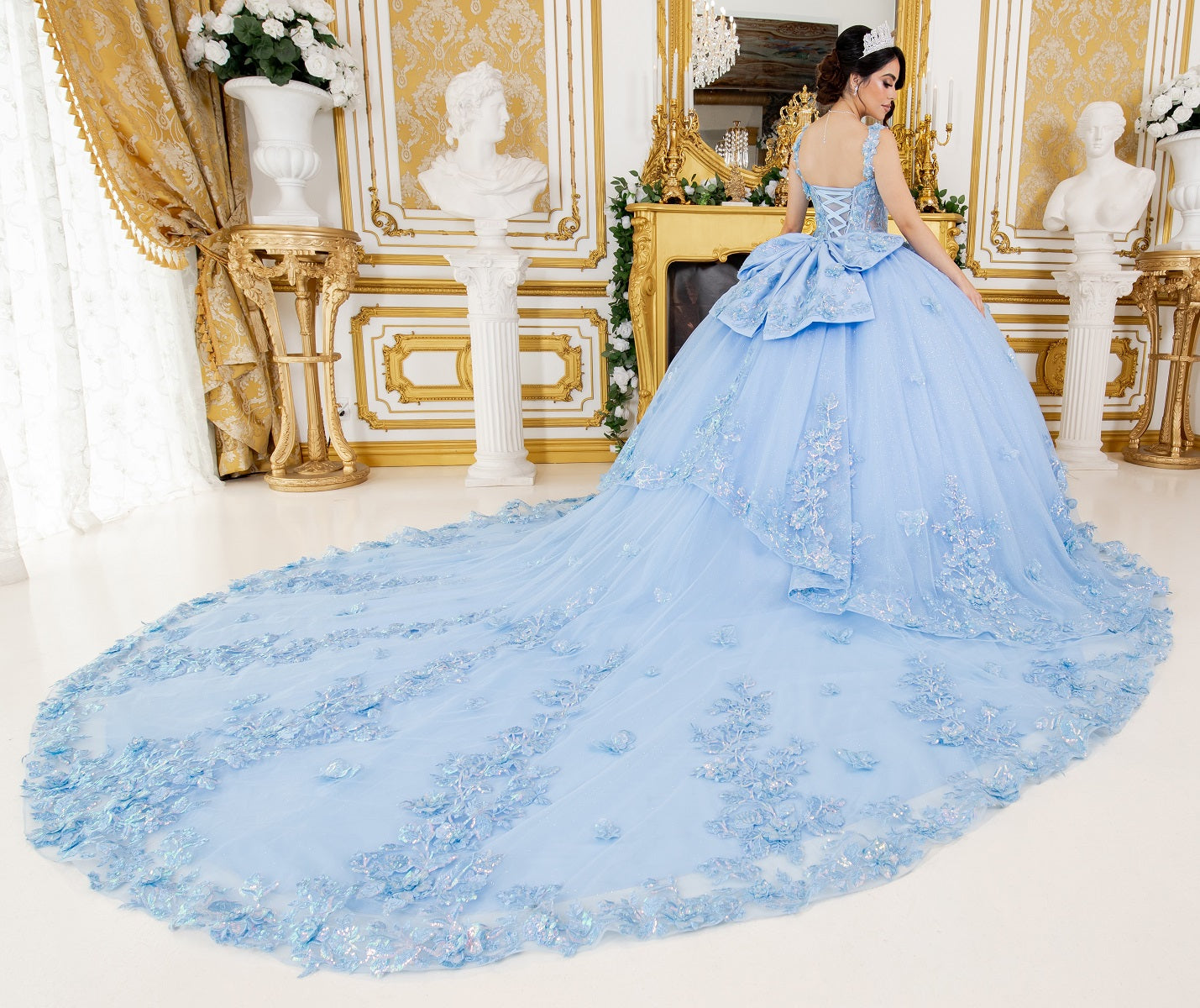 Quinceniera Dresses Long Ball Gown Lace Applique Quinceanera Dress Blue