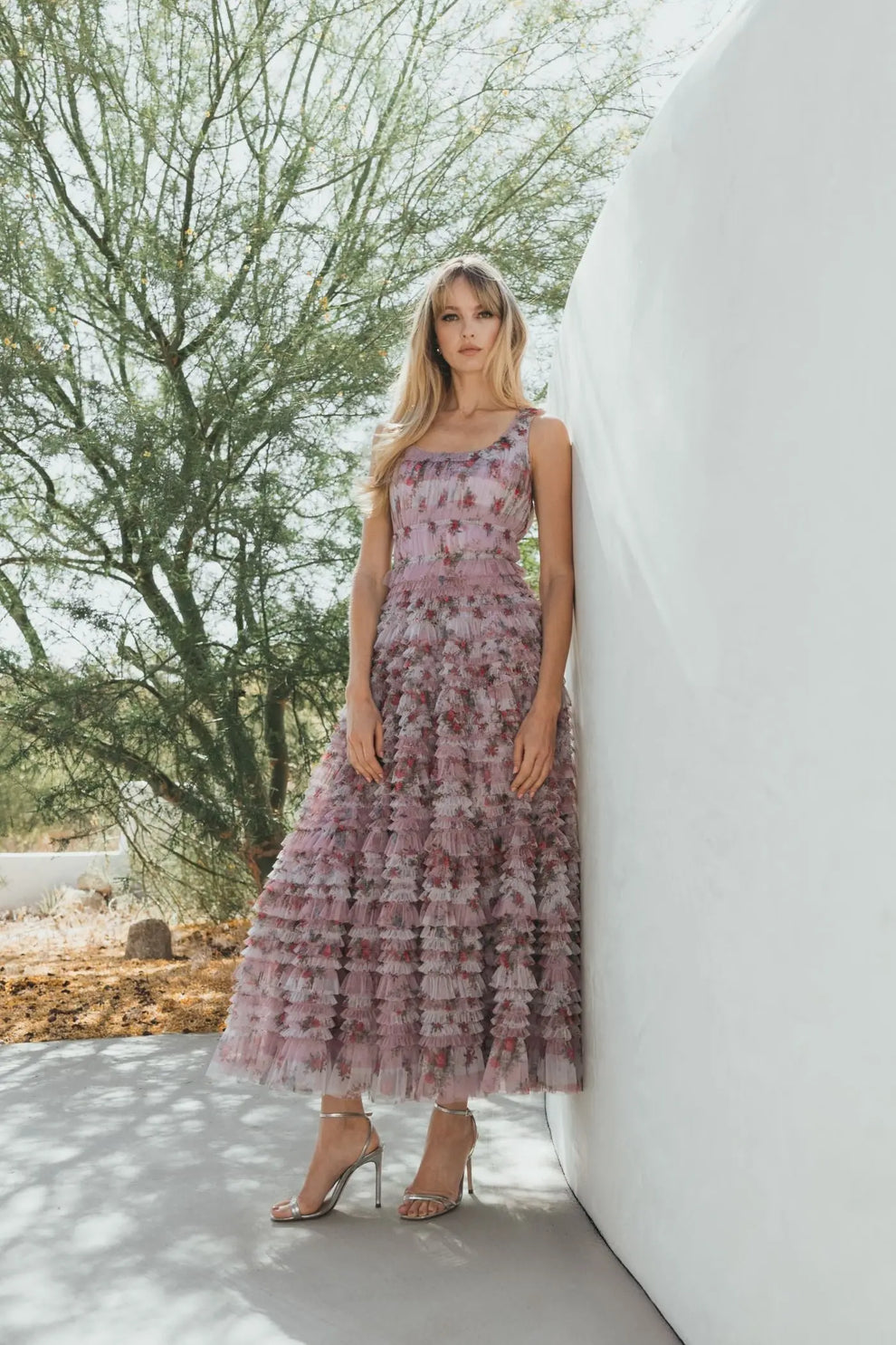 Cocktail Dresses Short Cocktail Floral Ruffle Midi Homecoming Dress Purple Multi