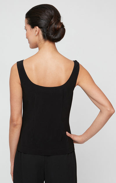 Black Silver Scoop Neck Tank Long Embroidered Twinset with Lace Jacket Alex Evenings 83171649