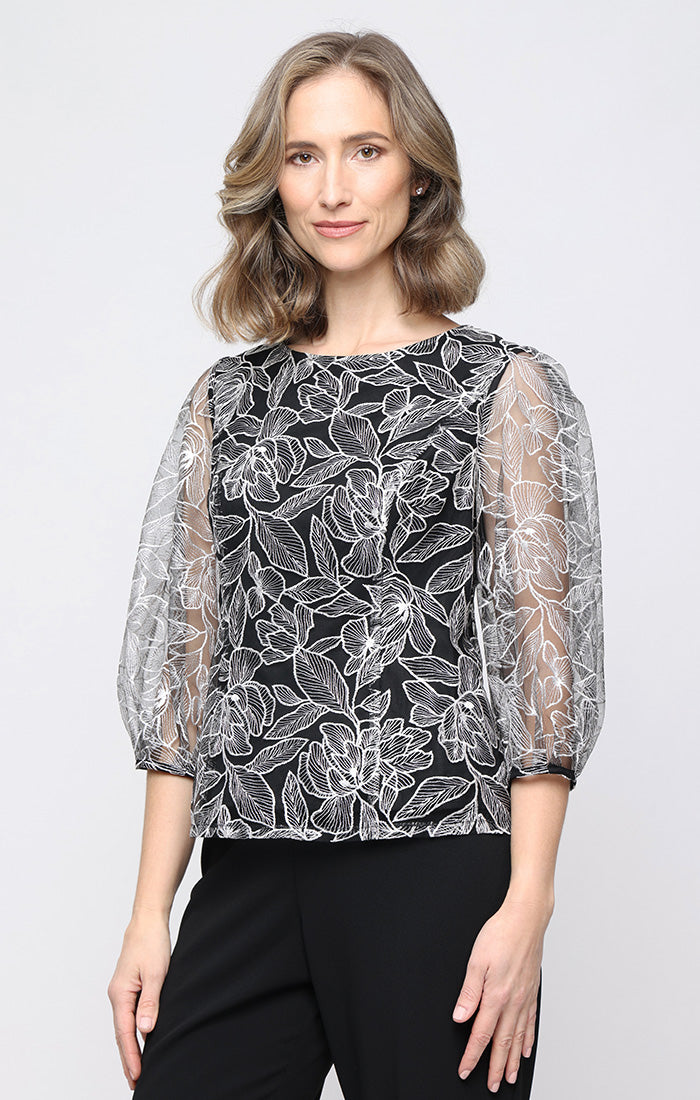 Top Evening Formal Floral Top Alex Evenings 83171929 Black White